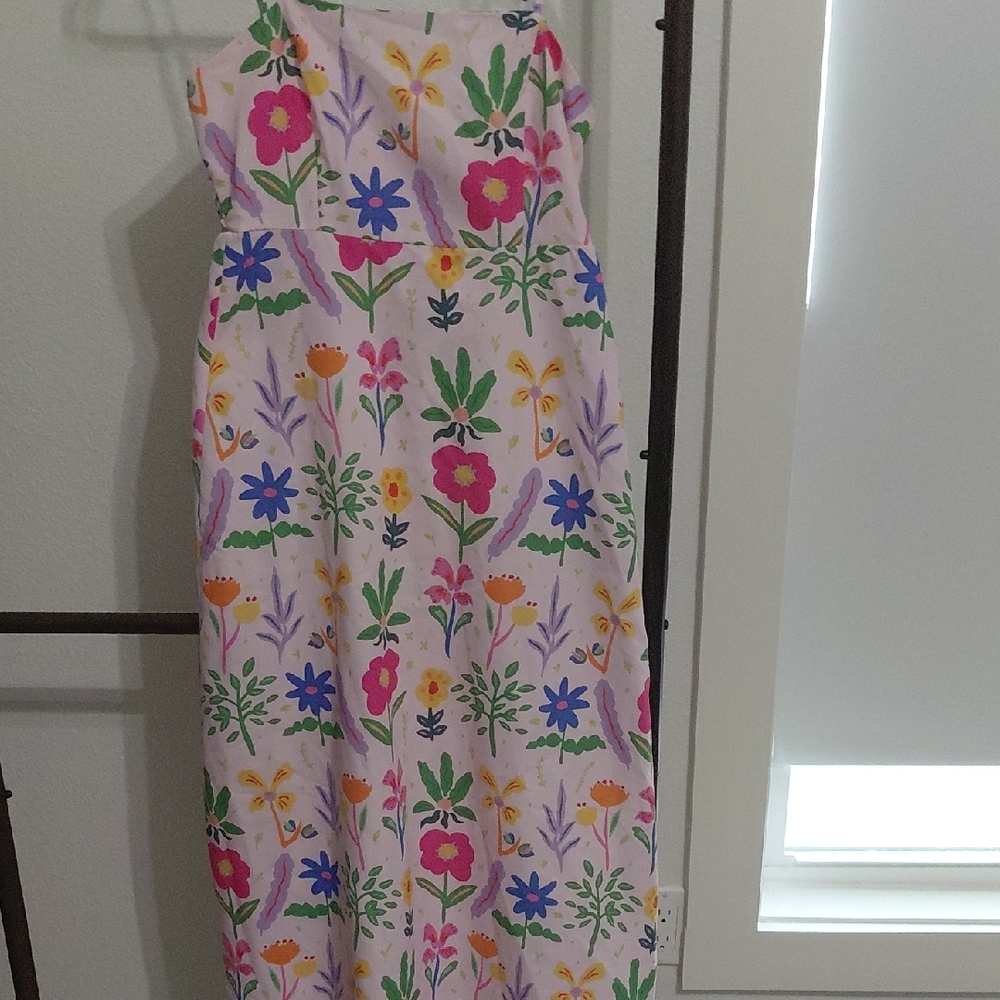 SHEIN Pink Floral Sundress with Multicolor Garden Print